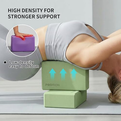 PROIRON Yoga Blocks, 2 Pack Supportive High Density Premium Eva Foam, Soft Non-Slip Surface with Curved Edges Stretch Blocks For Yoga, Pilates, Stretching - color: Sage Green