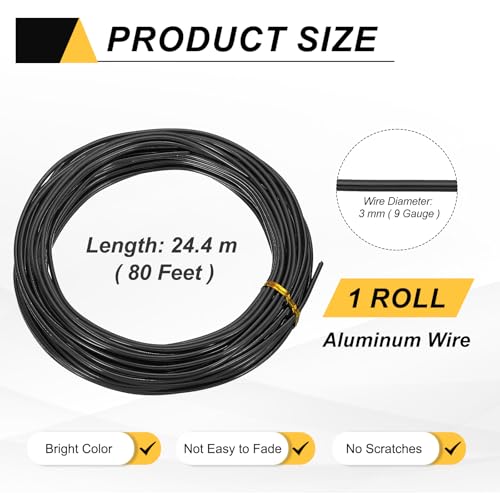 MECCANIXITY 9 Gauge 3mm Aluminum Wire, 80 Feet Bendable Metal Craft Armature Wire for Jewelry Making DIY Beading Floral Wreath Wrapping Sculpting, Black - color: Black, size: 9 Gauge x 80Ft