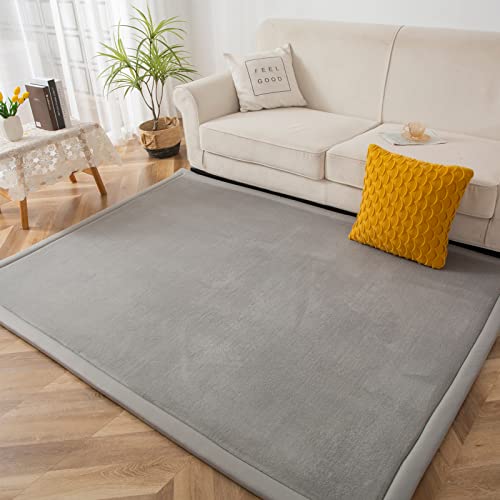 MAXYOYO Grey Coral Velvet Area Rug, Thick Japanese Tatami Mat Living Room Carpet with Non-Slip Backing, Large Solid Color Mat for Bedroom Dormitory Yoga, 59 by 78 inch - color: Grey, size: 59"x 78"
