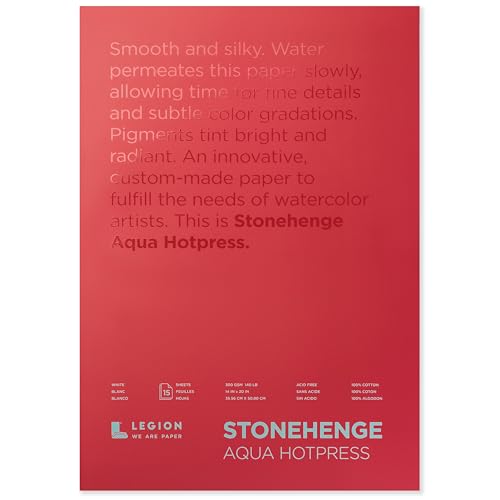 Stonehenge Aqua White Medium Weight Block, 140lb, Hotpress, 14 x 20 Inches, 15 Sheets for Wet and Dry Media - size: 14 x 20 inches