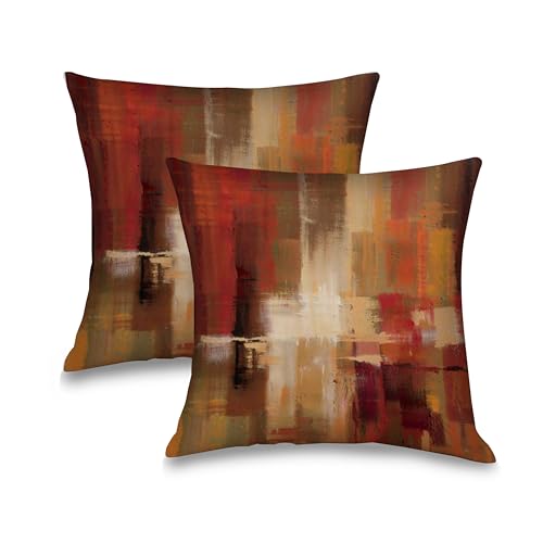 Burnt Orange Abstract Pillow Covers Set of 2, 18x18 inches Modern Oil Painting Texture Throw Pillows, Double-Sided Soft Flannel Decorative Cushion Case for Living Room Sofa Couch Bed Rust Decor - color: 2-burnt Orange160