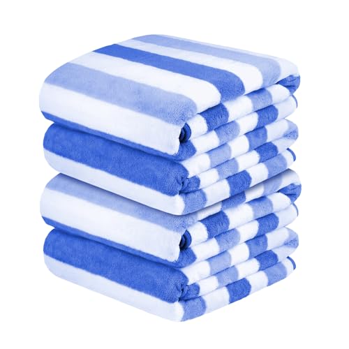 JML Bath Towels, Pack of 4, 30"x60", Large, Cabana Stripe Blue - color: Cabana Stripe Blue, size: 4 Pack (30 in x 60 in)