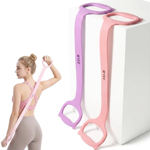 Figure 8 Resistance Band with Handles: 2 Pack Silicone Stretch Bands for Yoga, Pilates, Home Workout - 15LB 25LB Exercise Band Set for Arms, Back & Shoulder