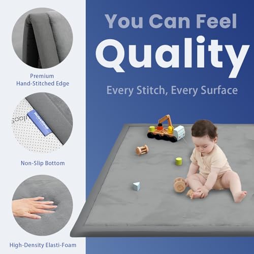 Huloo Sleep Ultra Soft Baby Play Mat for Floor,47x47 Playpen Mat(Dark Grey) | 1.3" Thick Tummy Time Mat,Non-Toxic Certified Water Repellent Velvet for Toddler,Infant,Non-Slip Backing Safe for Crawling - color: Dark Grey, size: 47"×47"×1.3"