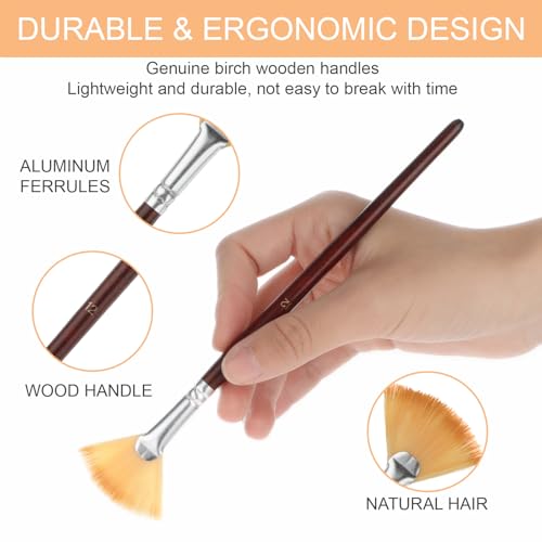18 Pcs Fan Paint Brushes, Artist Painting Brush Set Professional Soft Anti-Shedding Nylon Brush Wooden Handle Oil Acrylic Brush Suitable for Acrylic Painting, Oil Watercolor Painting