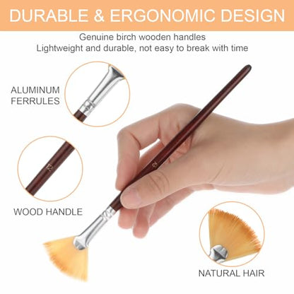 18 Pcs Fan Paint Brushes, Artist Painting Brush Set Professional Soft Anti-Shedding Nylon Brush Wooden Handle Oil Acrylic Brush Suitable for Acrylic Painting, Oil Watercolor Painting