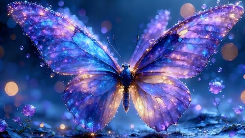 Magical Butterfly Diamond Art Kit for Adults Sparkly Fantasy Gem 16x12" | Full round drill magical purple blue butterfly DIY gem painting canvas for wall decor and gift. Size: 16x12 inch. - color: FMA010