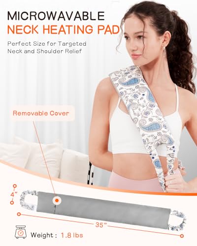 Heating Pad for Neck and Back, Extra Long Microwavable Weighted Moist Heat Pack, Reusable Neck and Back Wrap for Sore Muscles & Stress Relief - style: Neck Pad