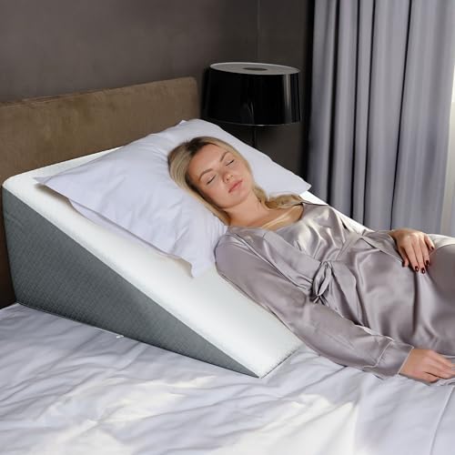Kolbs Bed Wedge Pillow for Sleep Apnea, FSA Eligible Acid Reflux, and Back Pain Relief, with Chic Jacquard Cover - Headboard Wedges for Sleeping (Extra Wide 12" Height) - size: Extra Wide 12" Height - Grey