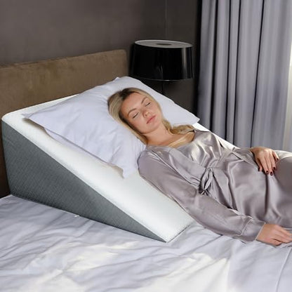 Kolbs Bed Wedge Pillow for Sleep Apnea, FSA Eligible Acid Reflux, and Back Pain Relief, with Chic Jacquard Cover - Headboard Wedges for Sleeping (Extra Wide 12" Height) - size: Extra Wide 12" Height - Grey