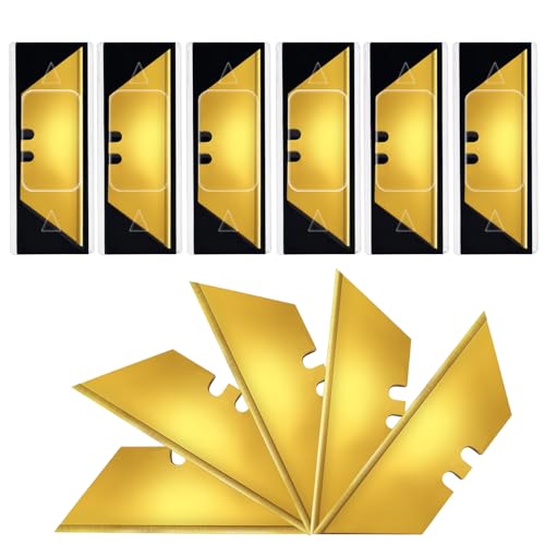 Vickay 60 Pack Box Cutter Blades, SK2 Utility Knife Blades, Razor Blades | Gold Standard Replacement Blades Titanium Coated for Box Cutter Refills, for Cardboard, Leather, Drywall, Carpet, Rope, etc - color: Gold, size: 60 Pack