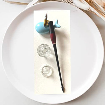 Oblique Calligraphy Pen Set Copperplate Calligraphy Pen,Glass Ink Well Empty Ink Well for Oblique Nib Holder Nikko g Nib Pen Rest & Nib Tin Organizer (Oblique Pen Set w/Whale Rest) - style: Oblique Pen Set w/ Whale Rest