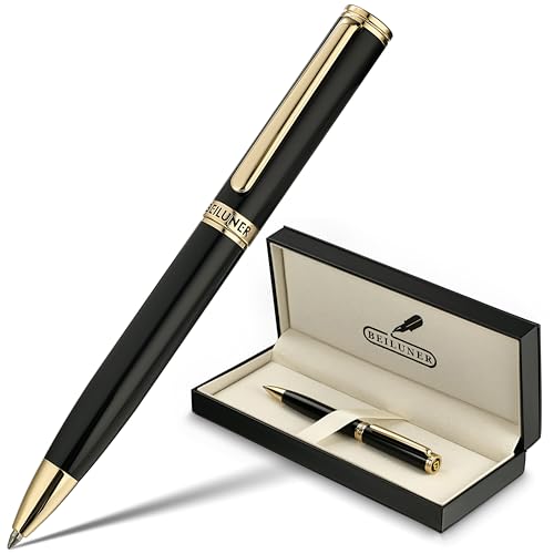 BEILUNER Luxury Gel Pen with 24K Gold Finish, Black Piano Lacquer, Luxury Grade Craftsmanship, Best Pen Gift Set for Men and Women, Professional, Executive, Office, Retractable Nice Pens - color: Piano Black and Gold Finish