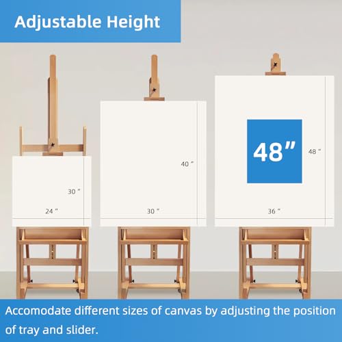 Falling in Art Extra Large H-Frame Studio Easel with Storage Tray (Natural) | Solid Beechwood Artist Easel , Adjustable Canvas Holder Stand with Rolling Wheels for Painting Adult - style: Studio Easel Natural