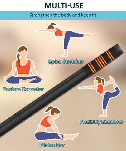 Queension 5ft Adjustable Yoga Stick with Non-Slip Foam Sleeveds for Balance - color: Black