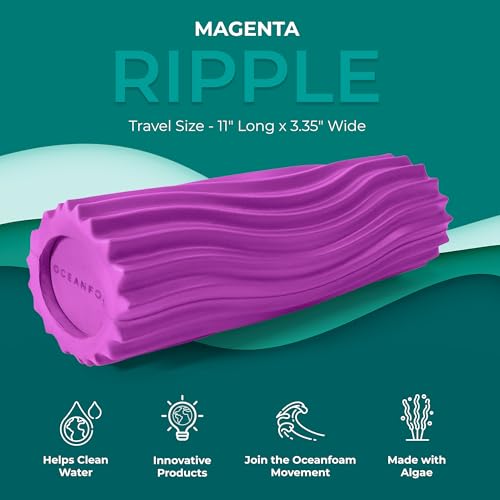 Oceanfoam Ripple Travel Foam Roller (11" x 3.35") Firm Mini Foam Roller for Physical Therapy, Deep Tissue Massage, Back Pain - High Density, Ergonomic Wave Textured - Yoga, Pilates, Exercise (Magenta) - color: Magenta