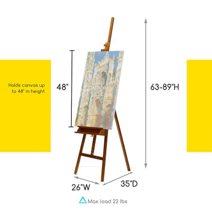 MEEDEN Art Easel Stand: Solid Beech Wood Painting Easel Stand with Storage Tray- Adjustable A Frame Artist Easel for Painting, Hold Canvas up to 48”- Perfect for Sketching, Oil Painting, Acrylics - color: Light Walnut