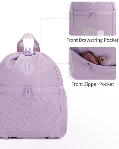 WANDF Drawstring Backpack for Women, Lightweight Gym Bag with Yoga Mat Strap, Water-Resistant String Backpack with Mesh Pocket (Purple, Patent Pending) - color: Purple