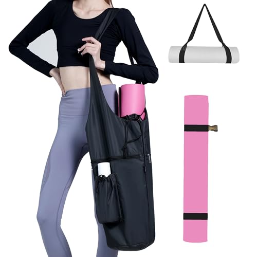Yoga Mat Bag, with Protective Layer& Water Bottle Pocket and Big Wet Pocket & Yoga strap & Large Capacity,Stylish & Functional Fitness Mat And Essential items for Women & Men - color: black