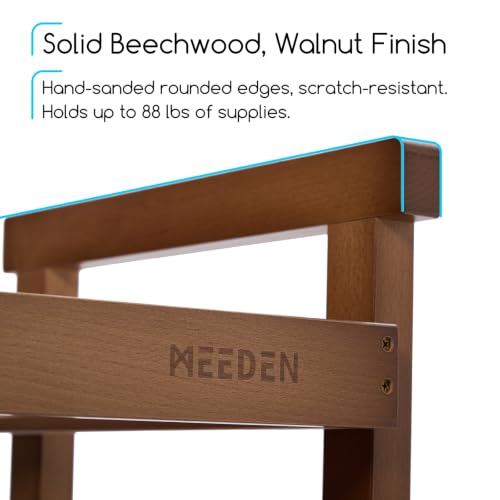 MEEDEN Rolling Art Supply Cart: Solid Beech Wood 3-Tier Storage Trolley - color: Walnut