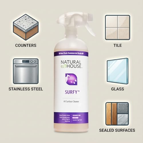 Natural House Surfy - Plant-Based Enzyme All-Purpose Cleaner Spray - Multi-Surface Formula - Septic-Safe, Plumbing-Friendly - Lavender Sage Scent - 32 oz