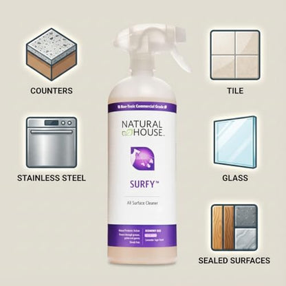 Natural House Surfy - Plant-Based Enzyme All-Purpose Cleaner Spray - Multi-Surface Formula - Septic-Safe, Plumbing-Friendly - Lavender Sage Scent - 32 oz