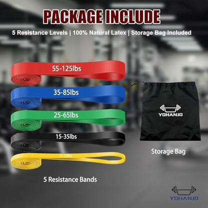 5-Level Resistance Bands, Workout Bands for Exercise | 5-125Lbs Pull-Up Assist Bands,Physical Therapy & Stretching – Multiple Resistance Levels for Home Gym & All Fitness Goals