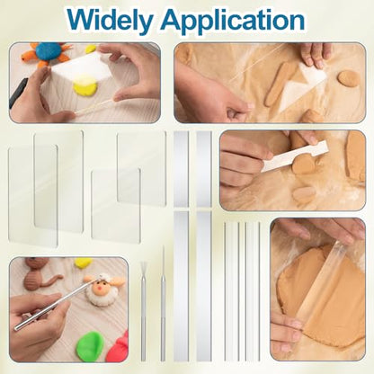 Amrules 12 Pcs Polymer Clay Tools Kit, Acrylic Rollers & Cutters for Adults | Sturdy Carbon Steel & Acrylic, 4 Sheets, 2 Rollers, 4 Cutters with Case & Texture Tools, for Shaping, Carving & Crafts - color: Clear-Board-12Pcs