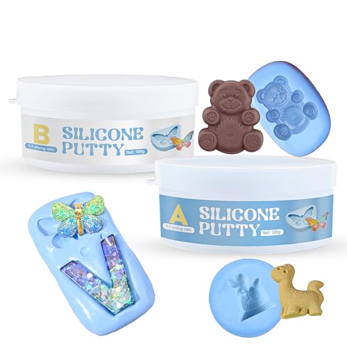 100g A+100g B Silicone Putty, Fast Curing for Silicone Molds Make | Silicone Molds Making Kit 1:1 Easy Mixing Ratio Harden after Drying Durable for Making Reusable Silicone Molds&Resin Molds