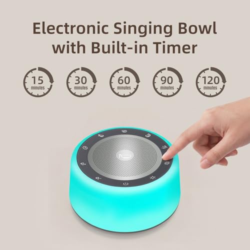 Kipcush Automatic Tibetan Singing Bowl Sound Machine, 11 Soothing Sound Therapy Tones, Touch Night Light, Smart Timer & Memory, Plug-in White Noise Machine for Sleep, Meditation, Yoga & Relaxation - color: Gray & Blue
