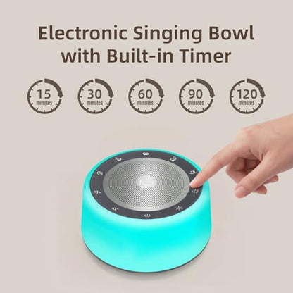 Kipcush Automatic Tibetan Singing Bowl Sound Machine, 11 Soothing Sound Therapy Tones, Touch Night Light, Smart Timer & Memory, Plug-in White Noise Machine for Sleep, Meditation, Yoga & Relaxation - color: Gray & Blue
