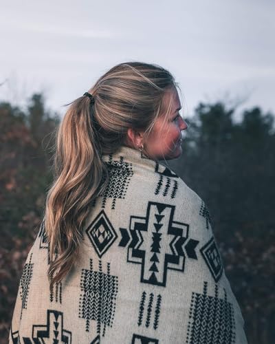Inca Aztec Throw, Queen, King Blanket | Southwest Indian Navajo Boho Style | Native Cover for Camping, Bedding, Couch, Vanlife | Faux Alpaca, Lightweight, Hypoallergenic (Obsidian Black, King) - color: Obsidian Black, size: King