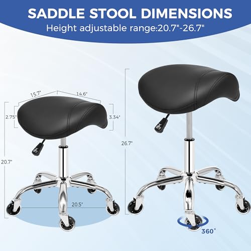 ANWBROAD Saddle Stool with Wheels, Thick Wide Saddle Seat Padding, Black