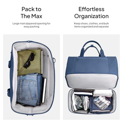 Travel Duffle Bag for Women, 40L Weekender Bags Airline Approved Carry On with Shoe Compartment & Waterproof Wet Pocket, Durable Nylon Weekender Overnight Bag for Travel, Gym, Business Trip, Blue - color: Blue