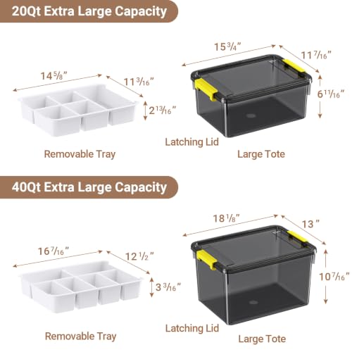 20&40Qt Stackable Storage Bins with Lids Trays Craft Box Organizers,2Pack | Clear Plastic Latching Boxes Organizers with Dividers Portable Containers for Arts & Crafts, Home Office Classroom Car Trunk - color: Clear Grey, size: 20QT+40QT-2Pack