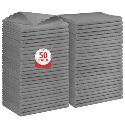 Orighty Microfiber Cleaning Cloth Bulk, 50 Pack Shop Towels 12x12 in, Grey - color: Grey, size: 50 Pack