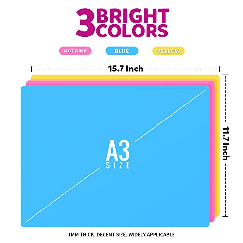 LEOBRO Silicone Mat, 3 PCS Silicone Mats for Crafts, Resin Molds, Play Dough Mat, Placemat, Clay Mats, for Epoxy Resin, Crafts, Yellow & Hot Pink & Blue, 15.7”x 11.7 - color: Yellow & Hot Pink & Blue, size: 15.7" x 11.7"