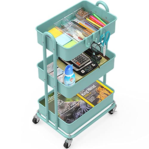 Simple Houseware 3-Tier Heavy Duty Metal Utility Rolling Cart, Turquoise - color: Turquoise