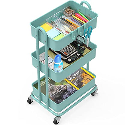 Simple Houseware 3-Tier Heavy Duty Metal Utility Rolling Cart, Turquoise - color: Turquoise