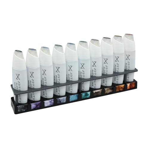 Artfinity Alcohol Ink Throwing Shade Set of 10 Colors (25 ml) with Free Acrylic Stand - for Painting or Alcohol Marker Refill Ink, Acid-Free, Fast-Drying, Permanent, Transparent, Swatch Template - color: Throwing Shade