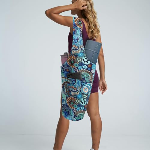 Yoga Mat Bag Yoga Tote Bag with Large Pocket and Zipper Pocket Yoga Mat Bag Carrier Fit Most Size Mats and All You Stuff - color: cyan