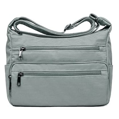 VOLGANIK ROCK RFID Purses for Women Fabric Nylon Multi Pocket Crossbody Bag Ladies Travel Handbag - color: Silver Grey, size: Standard
