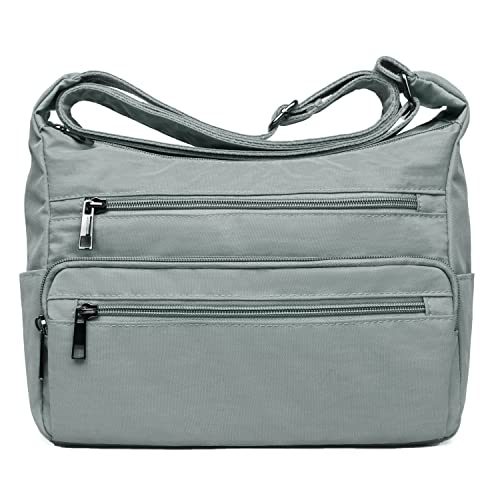 VOLGANIK ROCK RFID Purses for Women Fabric Nylon Multi Pocket Crossbody Bag Ladies Travel Handbag - color: Silver Grey, size: Standard