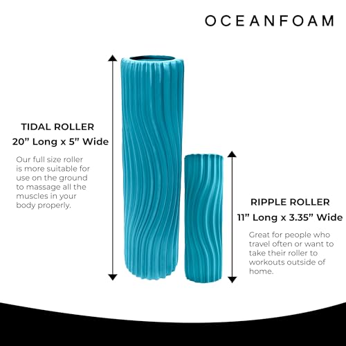 Oceanfoam Tidal Roller - Miami Blue - Muscle Massage Foam Roller for Back Pain & Stretching - Firm and Ergonomic Wide Wave Textured - Yoga, Athletics, & Wellness - Full Size, 20" x 5" - color: Miami Blue