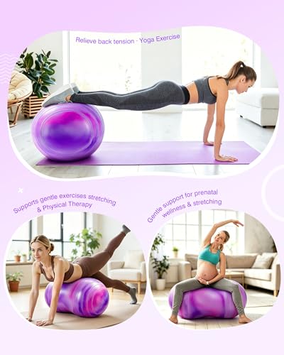 ZOOJOY Peanut Ball for Kids and Adults | 18/20Inch Anti-Burst Exercise Ball - color: Pink & Purple, size: 39 x 20 Inch