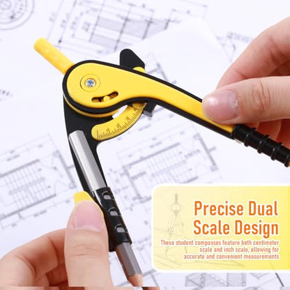 EBOOT Student Geometry Math Set, Drawing Compass and 6 Inch Clear Swing Arm Protractors 180 Degree Math Protractor (Yellow) - color: Yellow