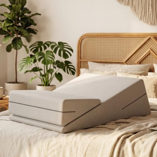 Avana Micro-Velvet Slant Combo 12” & 7” Height - Firm Density Bed Wedge Set for Back and Knee Support