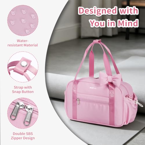 ECOHUB Small Gym Bag for Women, Mini Gym Duffle Bag with Wet Compartment, Cute Bowknot Sports Bag, Gym Tote Bag Dance Yoga Workout Travel Bags Pink - color: Pink