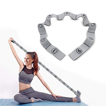 Stretch Strap, Elastic Yoga Stretching Strap, Multi-Loop for Physical Therapy, Pilates, Yoga, Dance & Gymnastics Exercise and Flexible Pilates Stretch Band - color: Grey