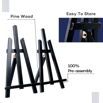 Artkey Black Wooden Display Easel Stand, 13 Inch Folding Tabletop A-Frame Mini Easels for Canvas, Photos, Wedding Signs & Menus, Solid Radiata Pine Wood, 2 Pack - color: Black